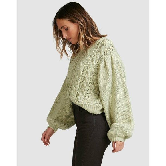 Billabong BNWT Bluesday Cable Knit Jumper Women's Size 12 Mint Green Sweater - Picture 4 of 11